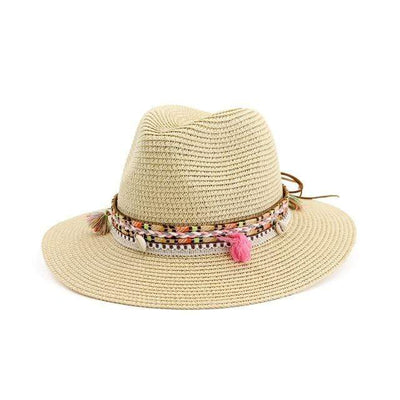 wickedafstore Beige Braid Shells And Tassels Sun Panama Hat