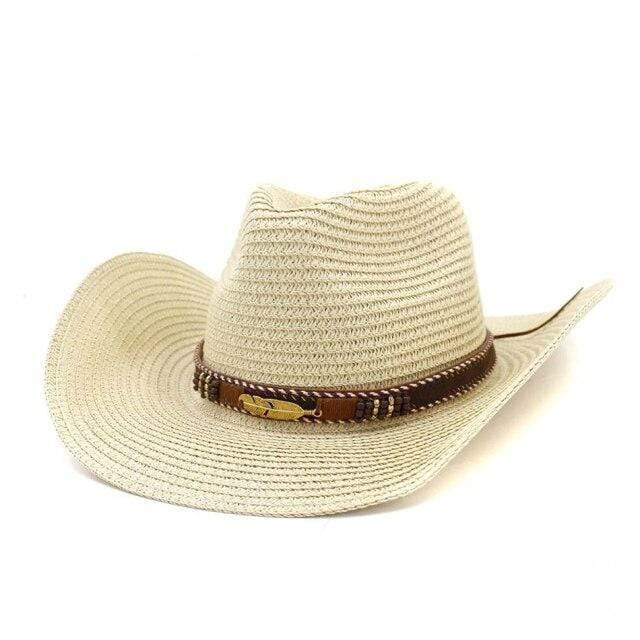 wickedafstore Beige Cowgirl Straw Wide Brim Hat