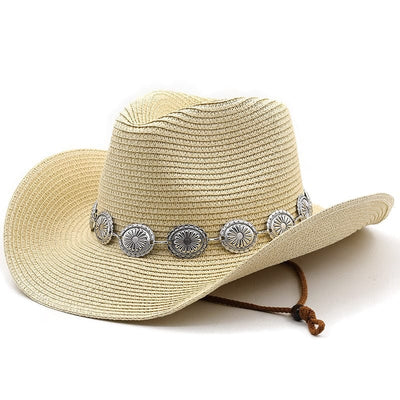 wickedafstore Beige Wesley Straw Western Cowboy Hat