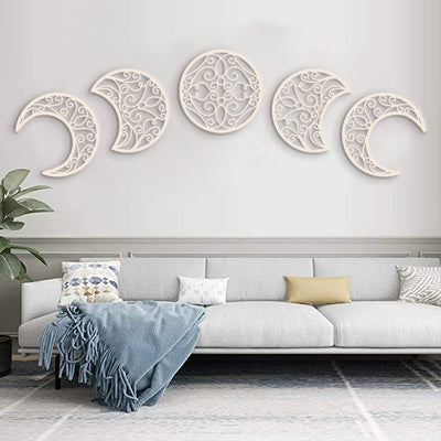 wickedafstore beige Wooden Moonphase Wall Art