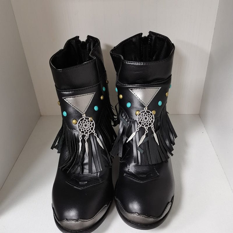 wickedafstore Black / 34 Fringed Boho Dreamcatcher Ankle Boots