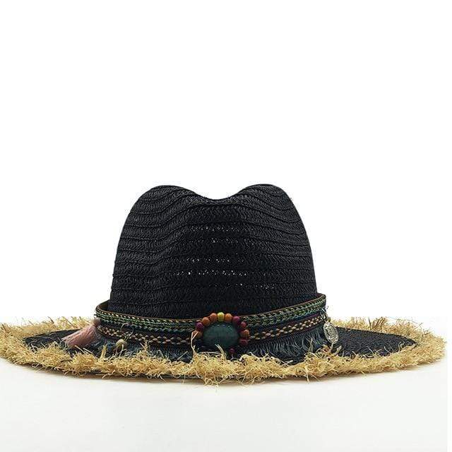 wickedafstore Black Bohemian Panama Straw Hat