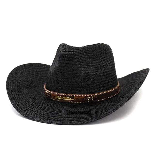 wickedafstore Black Cowgirl Straw Wide Brim Hat