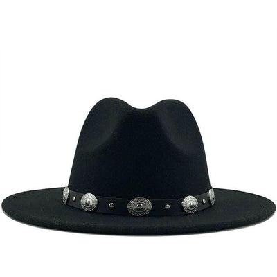 wickedafstore Black Fedora With Punk Strap Hat