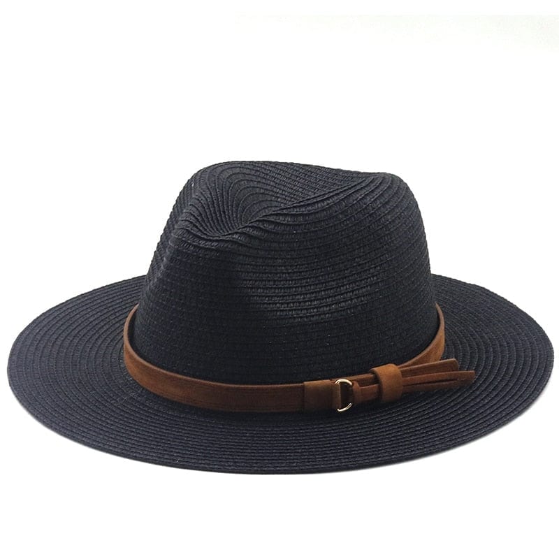 wickedafstore Black Memphis Straw Fedora Hat