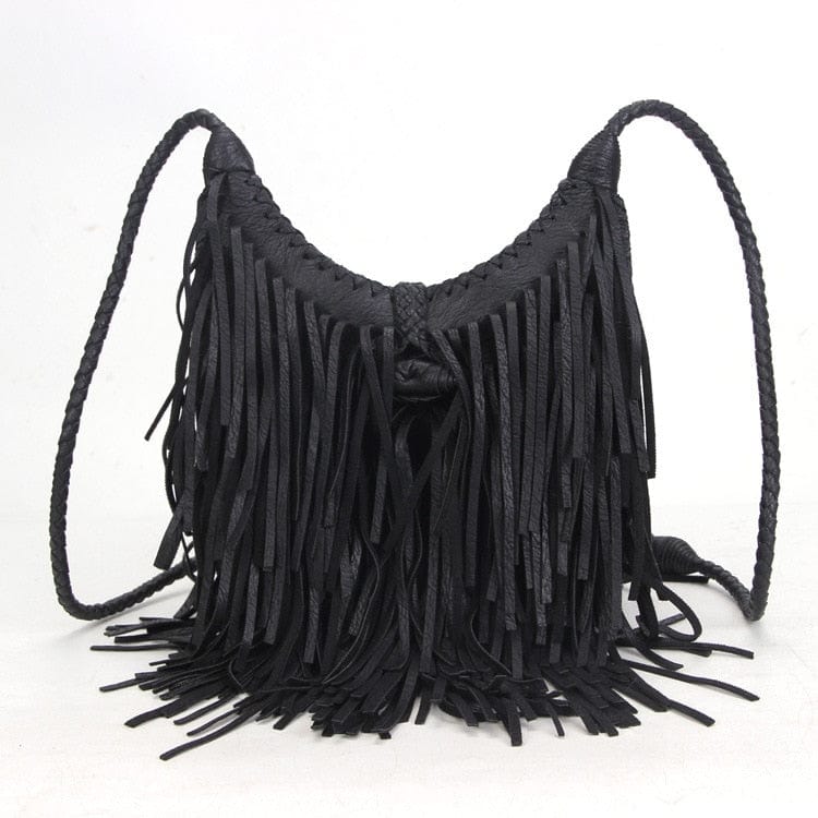 wickedafstore Black Nefeli Fringe Crossbody Bag