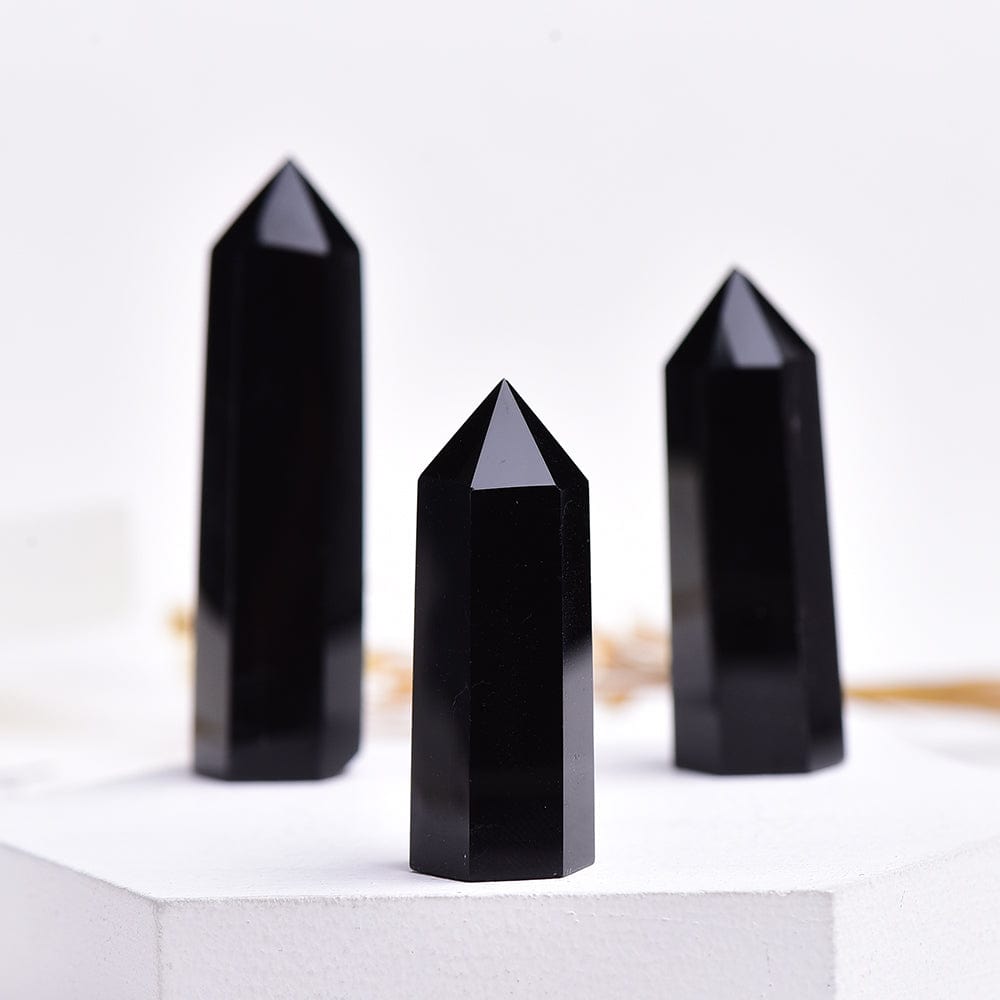 wickedafstore Black Obsidian Crystal Point Tower