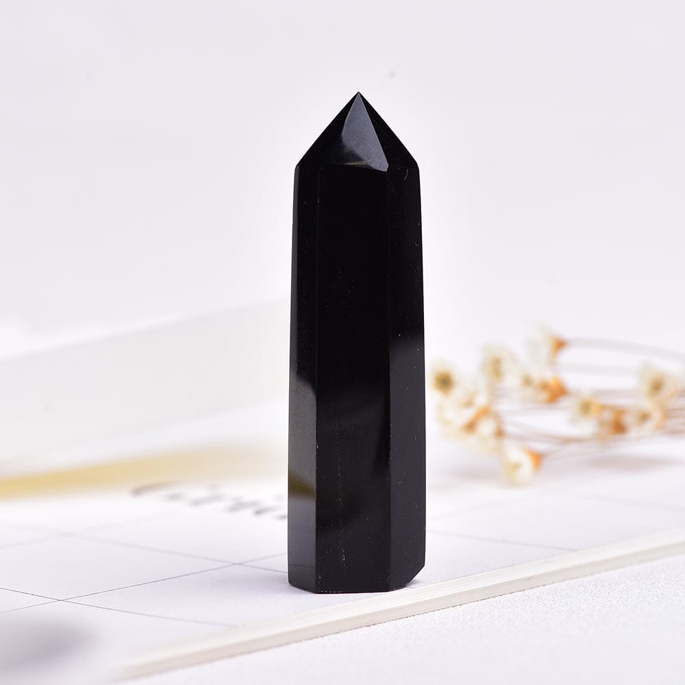 wickedafstore Black Obsidian Crystal Point Tower