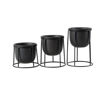 wickedafstore Black Set of 3pcs Modern Flowerpots Succulent Plant Pot with Black Golden Iron Shelf Home Decor Planter Garden Pot