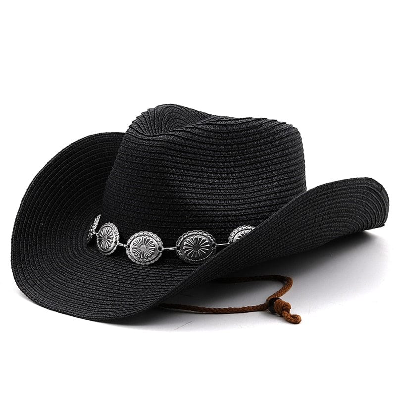 wickedafstore Black Wesley Straw Western Cowboy Hat