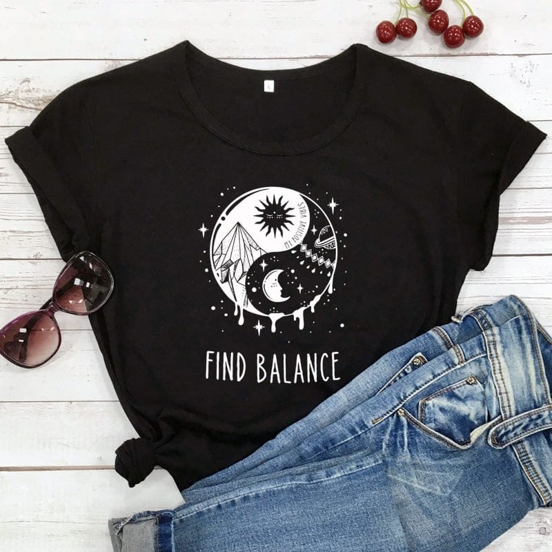 wickedafstore Black - White text / S Find The Balance Graphic Tee