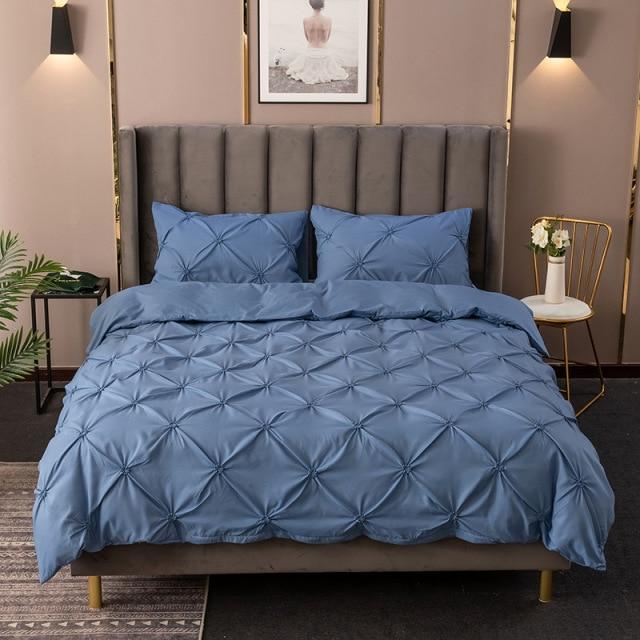 wickedafstore Blue / 228x228cm-3pcs Luxury Bedding Set Pinch Pleat White Duvet Cover With Pillowcase Grey Double Bed Cover Set NO SHEET Queen King 2/3pcs Home