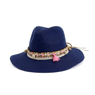 wickedafstore Blue Braid Shells And Tassels Sun Panama Hat