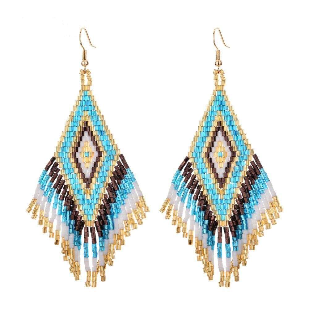 wickedafstore Blue & Brown Ethnic Boho Drop Earrings