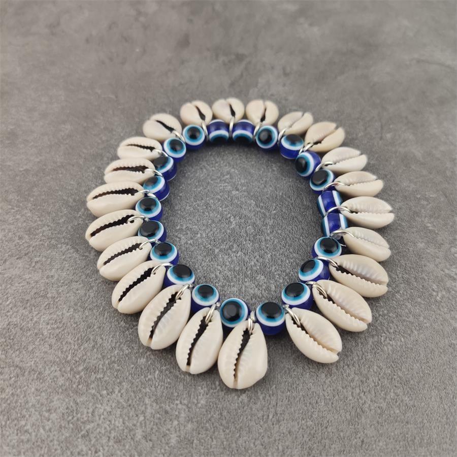 wickedafstore Blue Eye Sea Shell Multil Beads Bracelet
