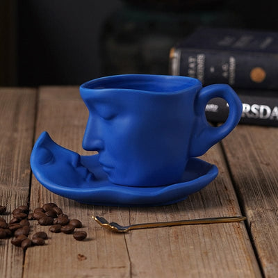 wickedafstore Blue Face Reflection Coffee Cup and Saucer