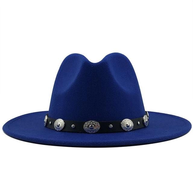wickedafstore Blue Fedora With Punk Strap Hat