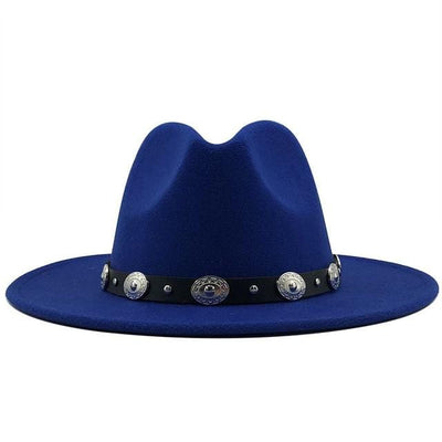 wickedafstore Blue Fedora With Punk Strap Hat