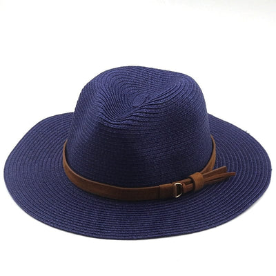 wickedafstore Blue Memphis Straw Fedora Hat