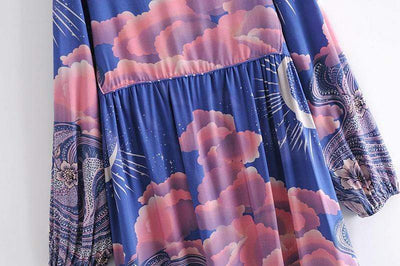 wickedafstore Blue Moon Design Maxi Dress