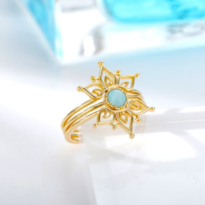 wickedafstore Blue Opal Lotus Flower Ring