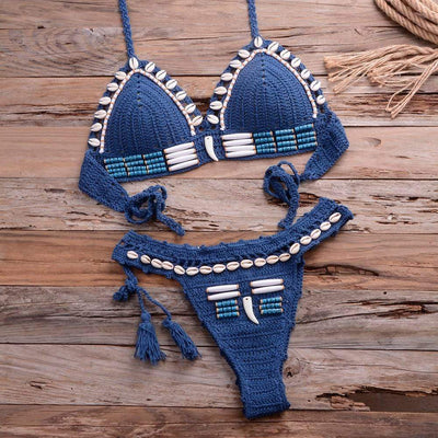wickedafstore Blue / S Shell Crochet Bikini Set