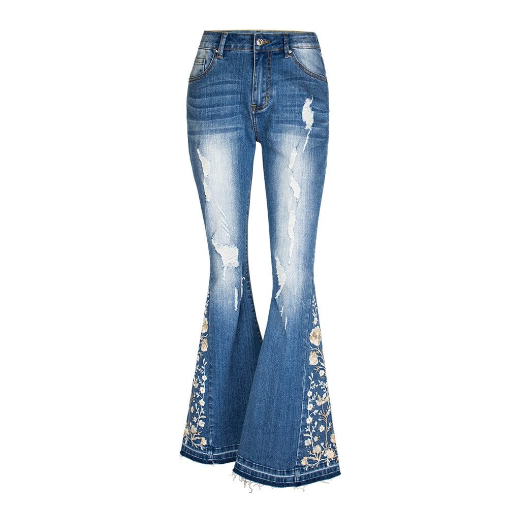 wickedafstore Blue / S Yasmin Embroidered Flared Jeans