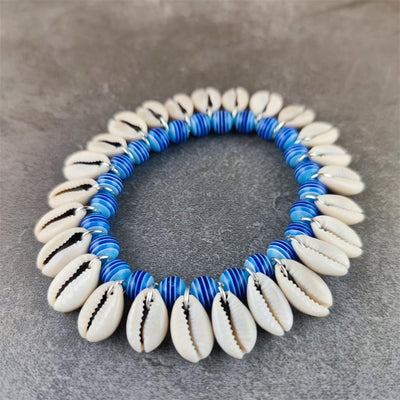 wickedafstore Blue Sea Shell Multi Beads Bracelet