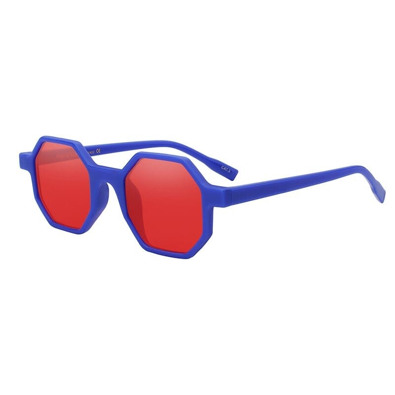 wickedafstore Blue With Sea Red Hexagonal Retro Vintage Sunglasses