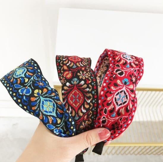 wickedafstore Bohemian Ethnic Embroidered Ribbon Hairbands