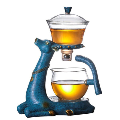 wickedafstore BOZZH Creative Deer Glass Teapot Heat-resistant Glass Teapot Infuser Tea Turkish Drip Pot Heating Base For Tea Coffee Make