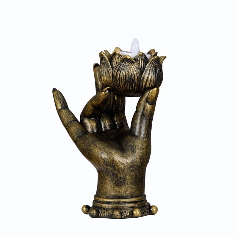 wickedafstore Bronze Lotus Buddha Hand Candle Holder