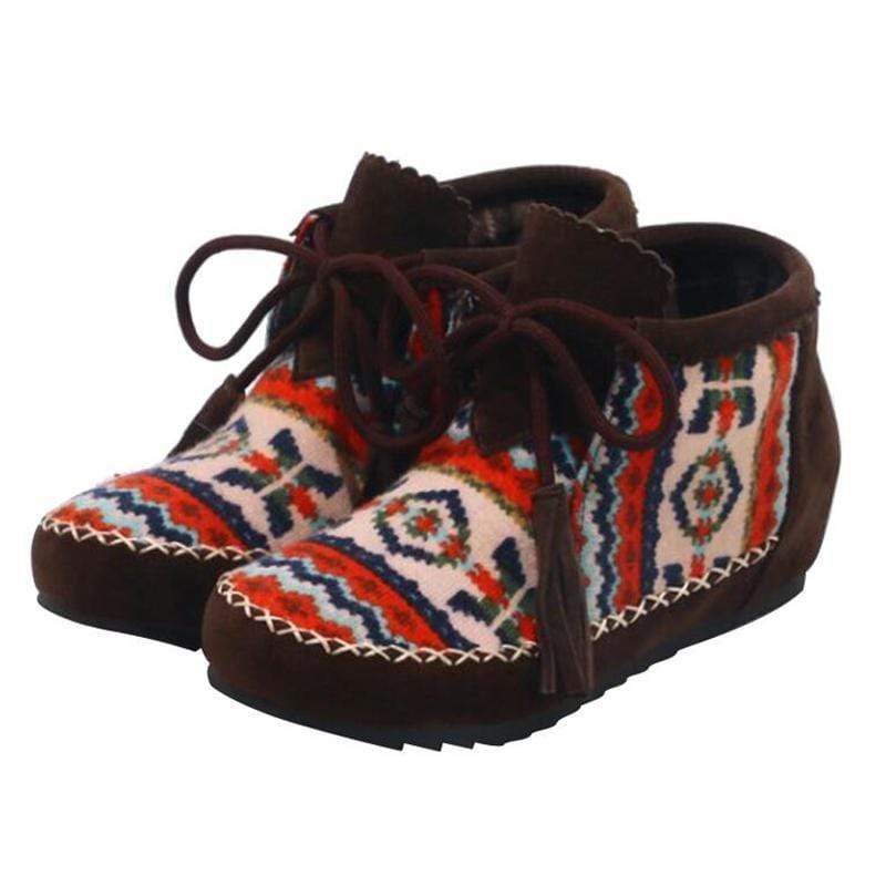 wickedafstore Brown / 4.5 Colorful Vintage Ankle Boots