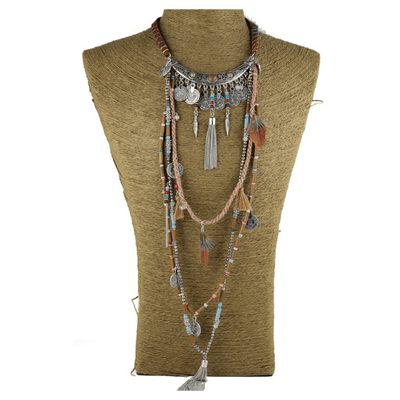 wickedafstore Brown Earthly Gypsy Statement Long Necklace
