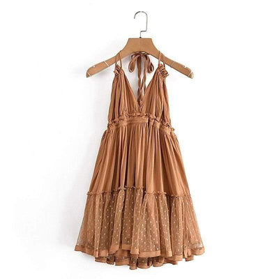 wickedafstore Brown / L Ainhoa Backless Mini Dress