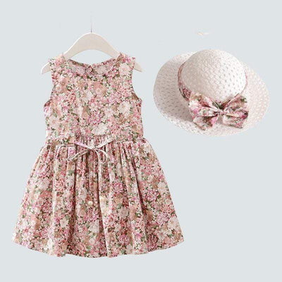wickedafstore Callista Floral Dress and Hat for Girls