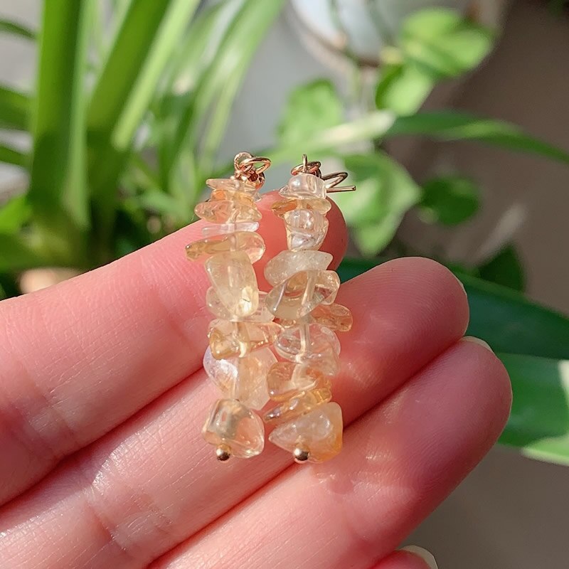 wickedafstore Citrine Natural Crystal Gravel Chips Earrings