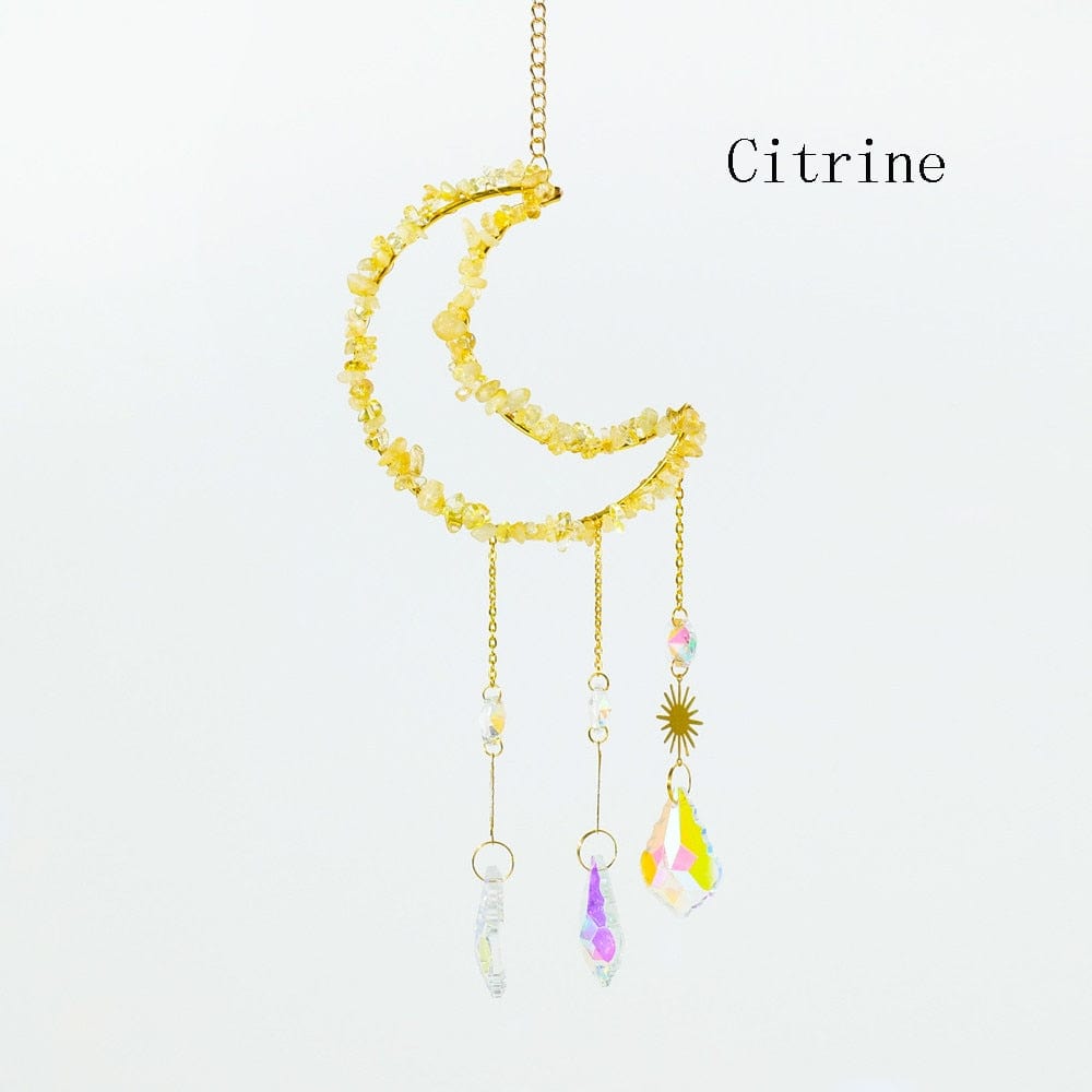 wickedafstore Citrine Natural Crystal Moon-Shaped Suncatcher