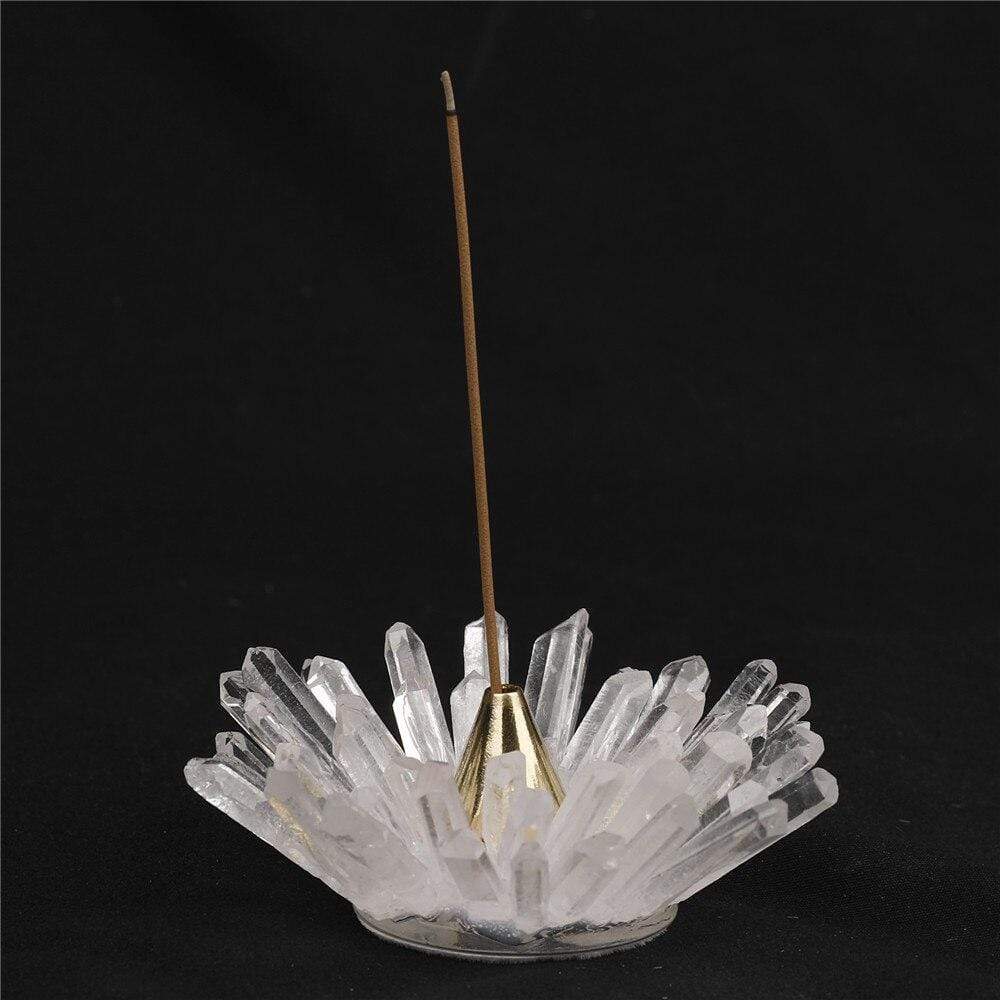 wickedafstore Clear Quartz Lotus-Shaped Incense Holder