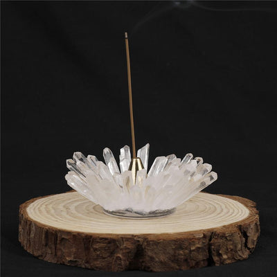 wickedafstore Clear Quartz Lotus-Shaped Incense Holder