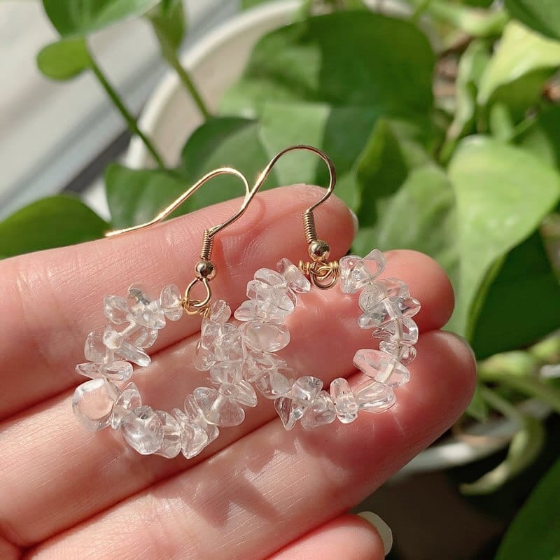wickedafstore Clear Quartz Natural Crystal Beads Earring