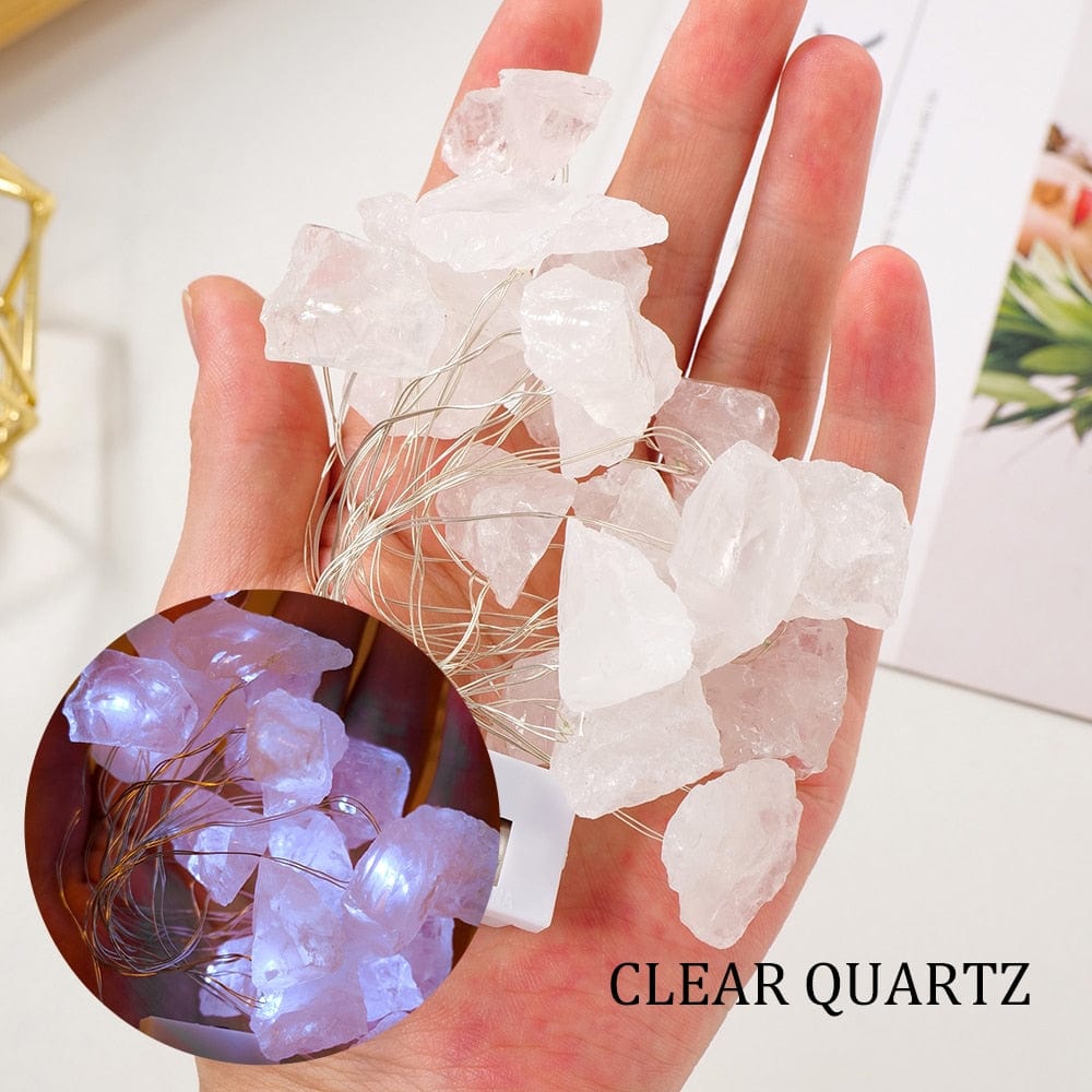 wickedafstore Clear Quartz Natural Quartz Crystals String Lights
