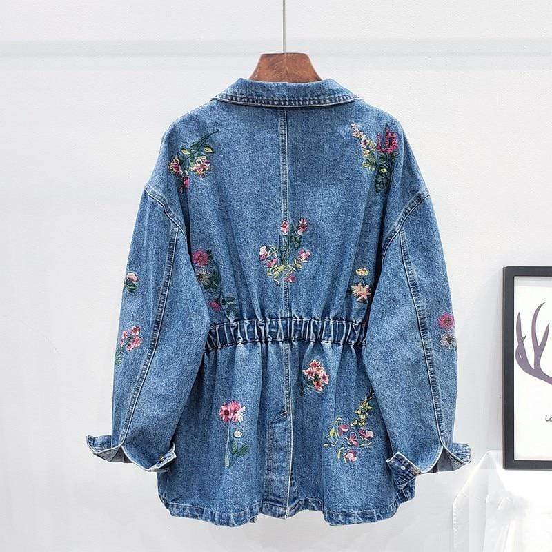 wickedafstore Clover Floral Embroidery Denim Jacket