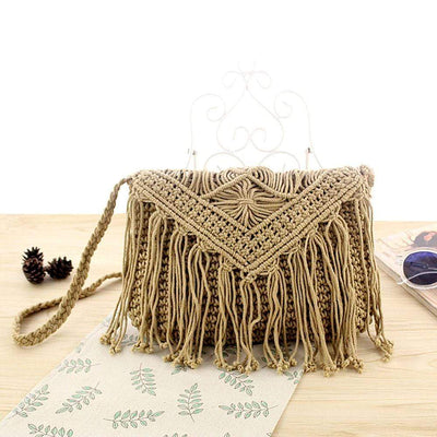 wickedafstore Coffee Handmade Crochet Bag with Tassels