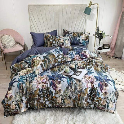 wickedafstore Color 2 / Flat Bed Sheet / 200X230cm 4pcs set Tropicana Egyptian Cotton Duvet Cover Set