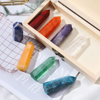 wickedafstore Colorful Natural Crystal Wands Gift Box