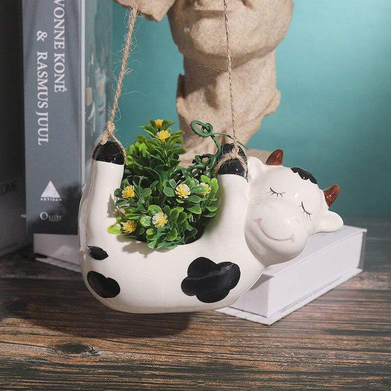 wickedafstore Cow Hanging Mini Animals Plant Pots