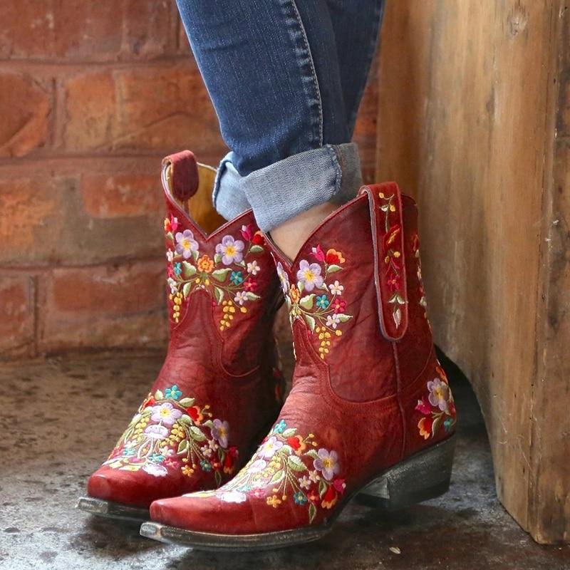 wickedafstore Cowgirl Embroidery Boots