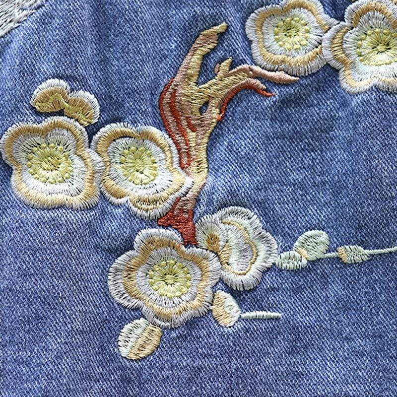 wickedafstore Crane Embroidered Denim Jacket (2 Colors)