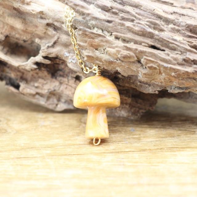 wickedafstore Crazy Agate Tiny Mushroom Crystal Chain Necklace